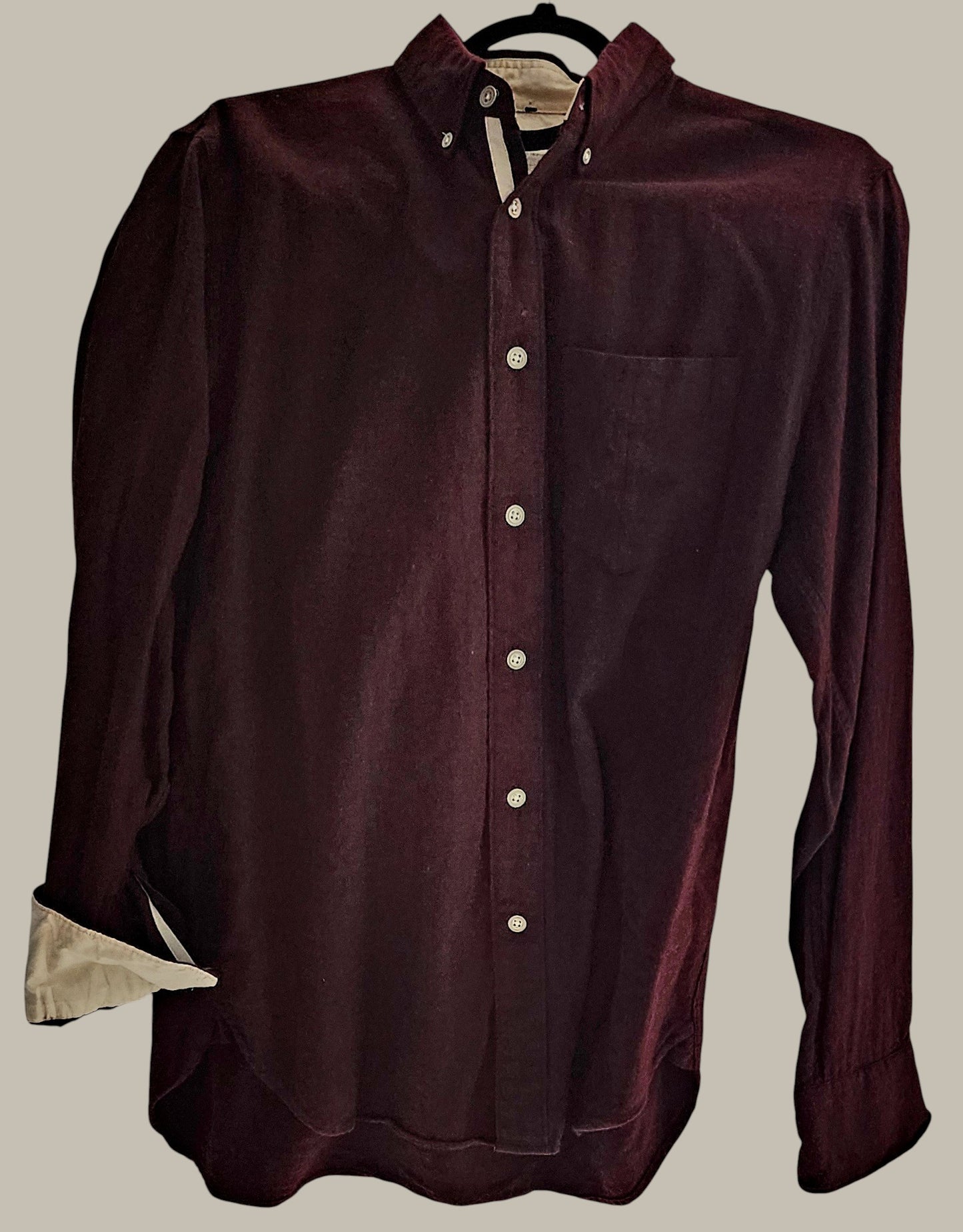 Rag & Bone Burgundy Brushed Cotton with cream cuffs small