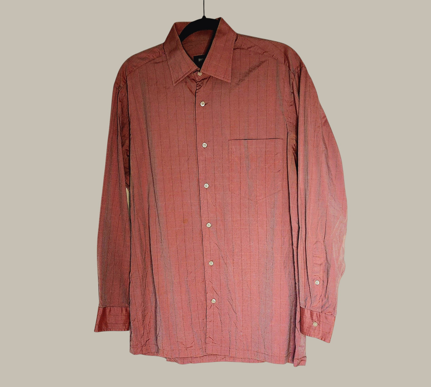 Hugo Boss- L/S Shirt - 15.5 / 32 -  - 100% Cotton Pink with Thin black Stripe