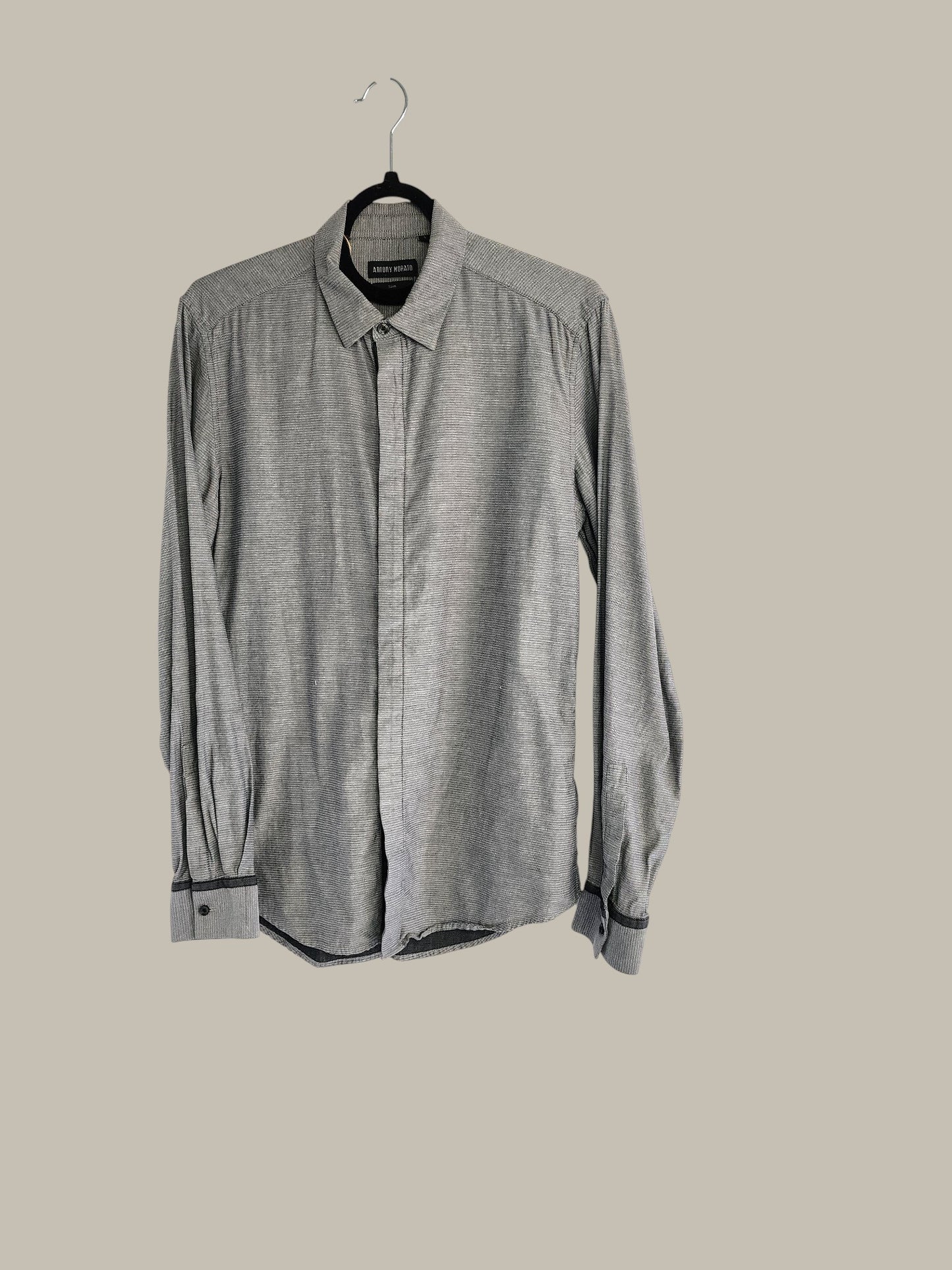 Anthony Morato- L/S Textured - Grey Stripe - 100% Cotton Small