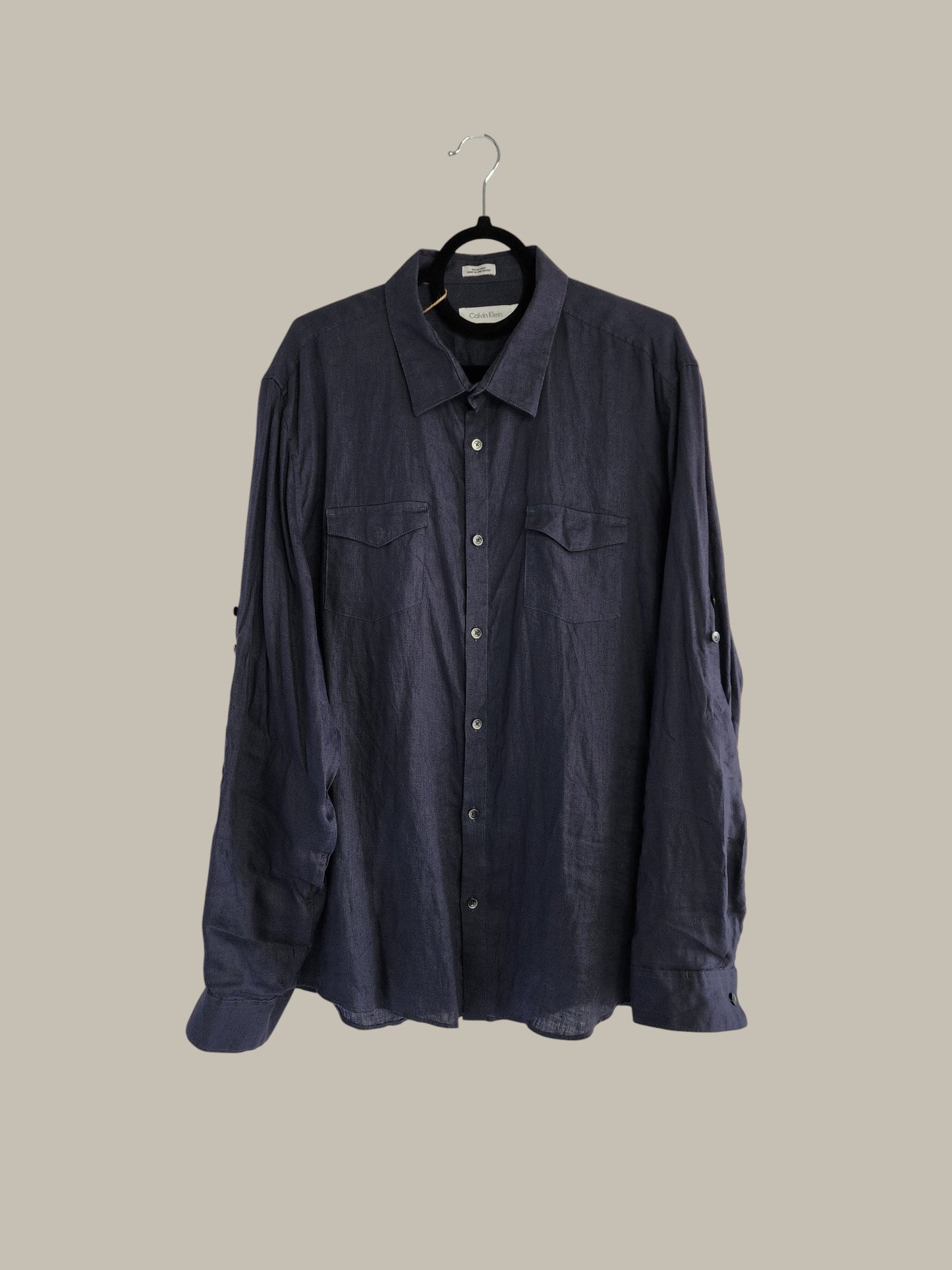 Calvin Klein - L/S Linen Shirt - Navy XL