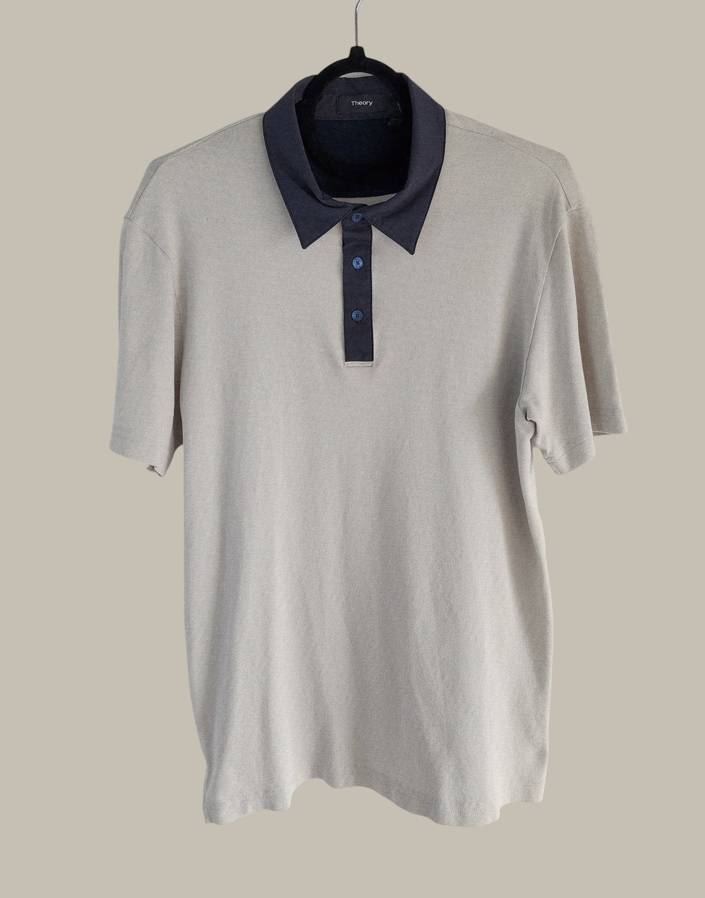 Theory - Polo - Cream knit with Black woven collar small