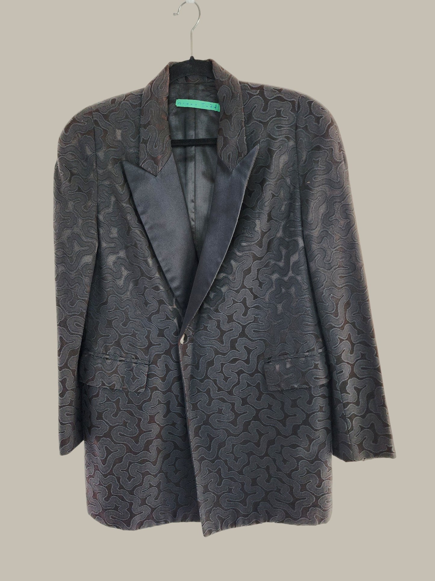 Todd Vintage - Black - Jackard with Satin Lapels - Rayon Acetate DBL Breasted size 36