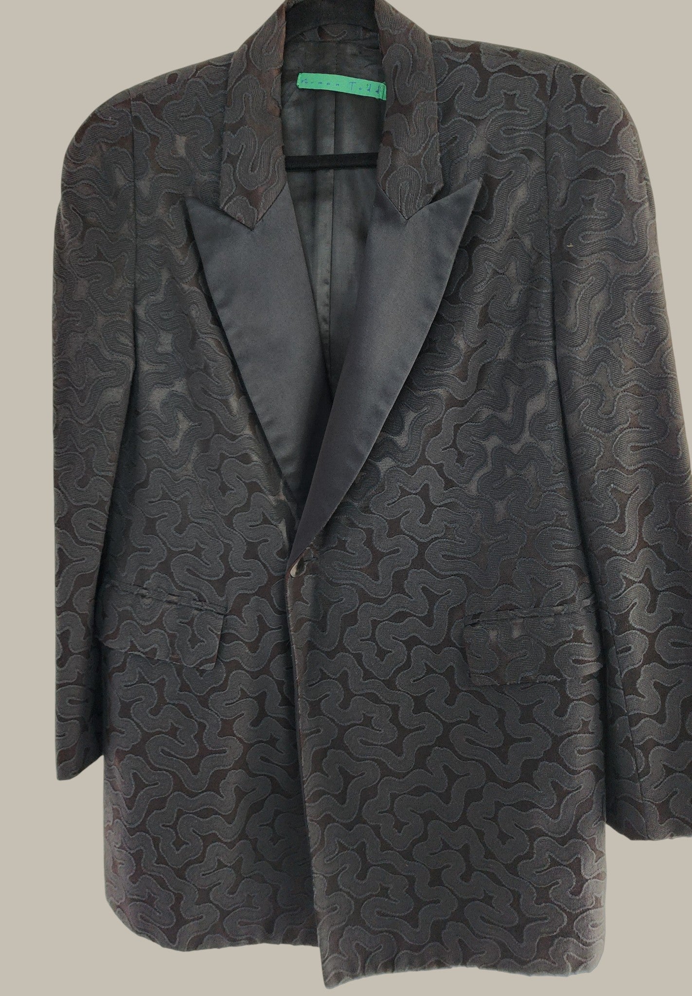 Todd Vintage - Black - Jackard with Satin Lapels - Rayon Acetate DBL Breasted size 36
