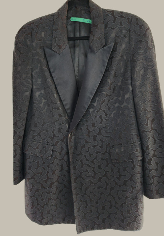 Todd Vintage - Black - Jackard with Satin Lapels - Rayon Acetate DBL Breasted size 36
