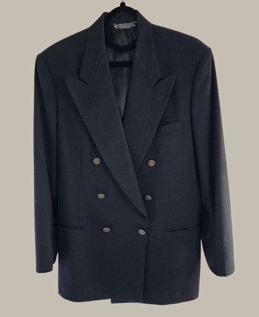Pierre Cardin- Vintage - DBL Breasted Blazer - Black Wool - Brass Button 40