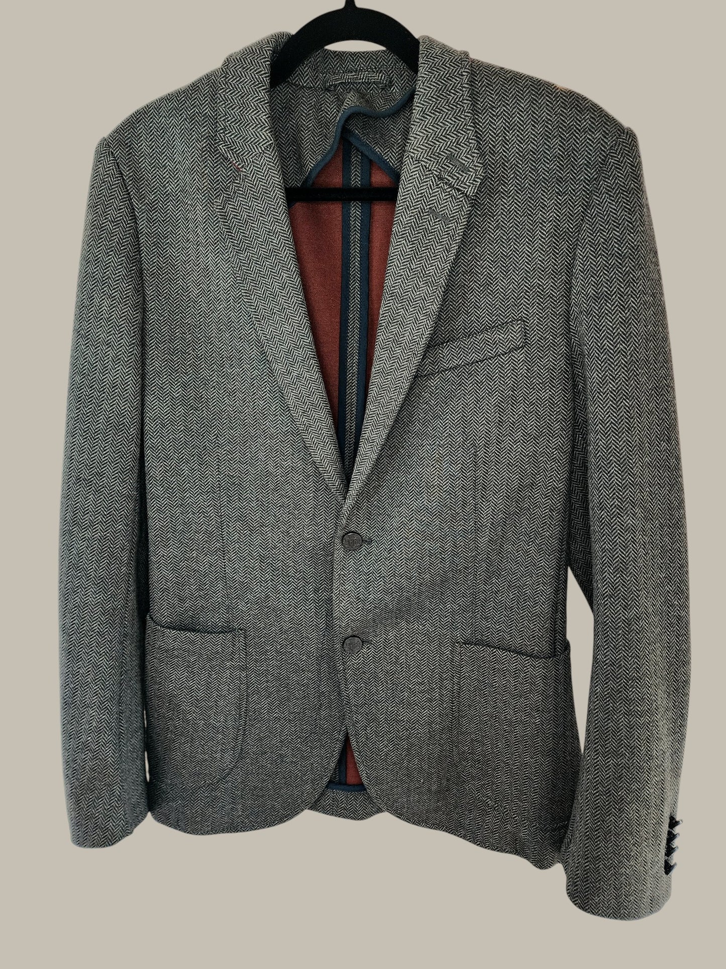 English Man -Tweed Blazer - Wool w/camel elbow patch - 42 double vents