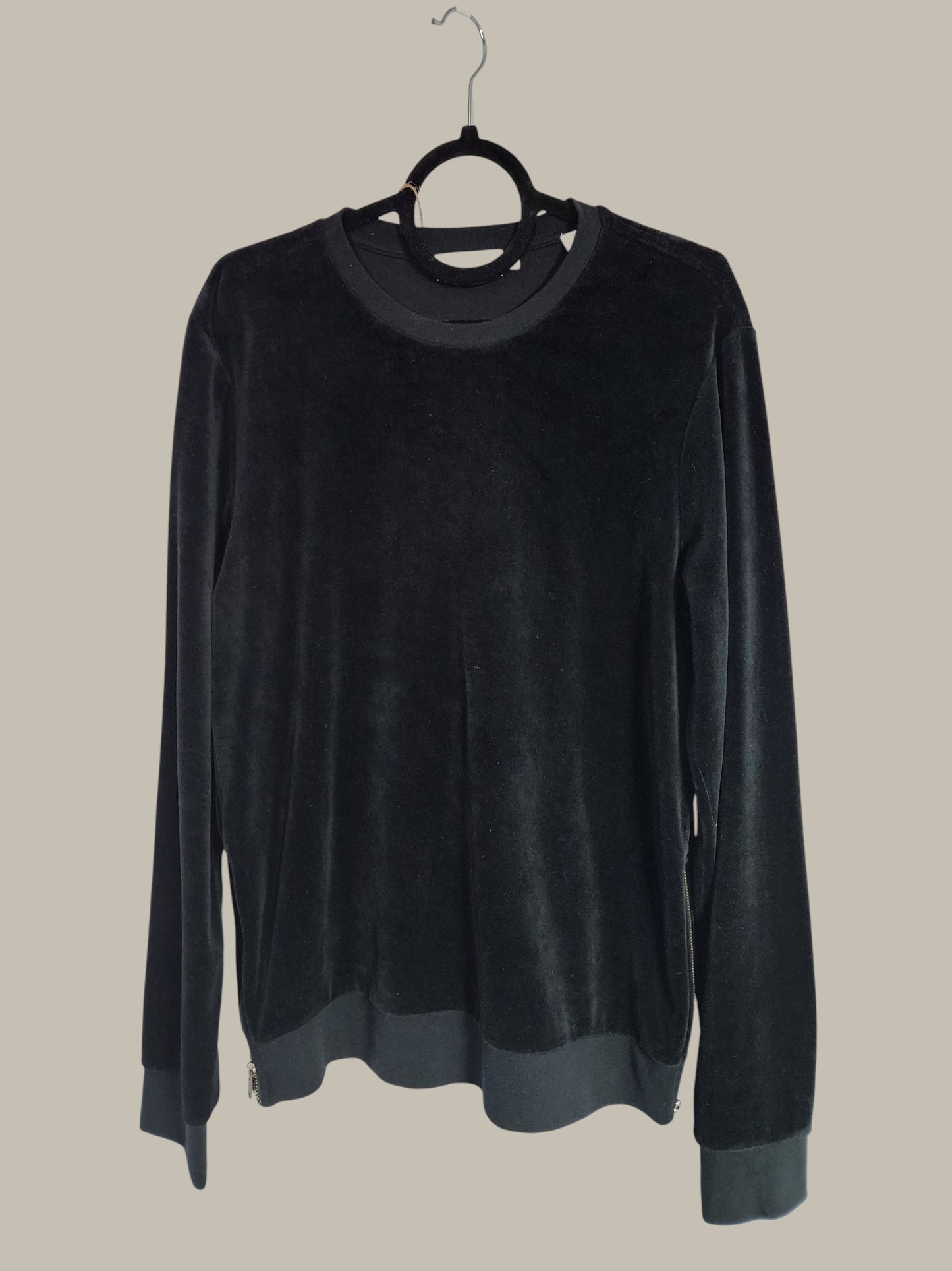 Vince- Black - 100% Cotton Velour Crew Neck - Side Zipper Medium