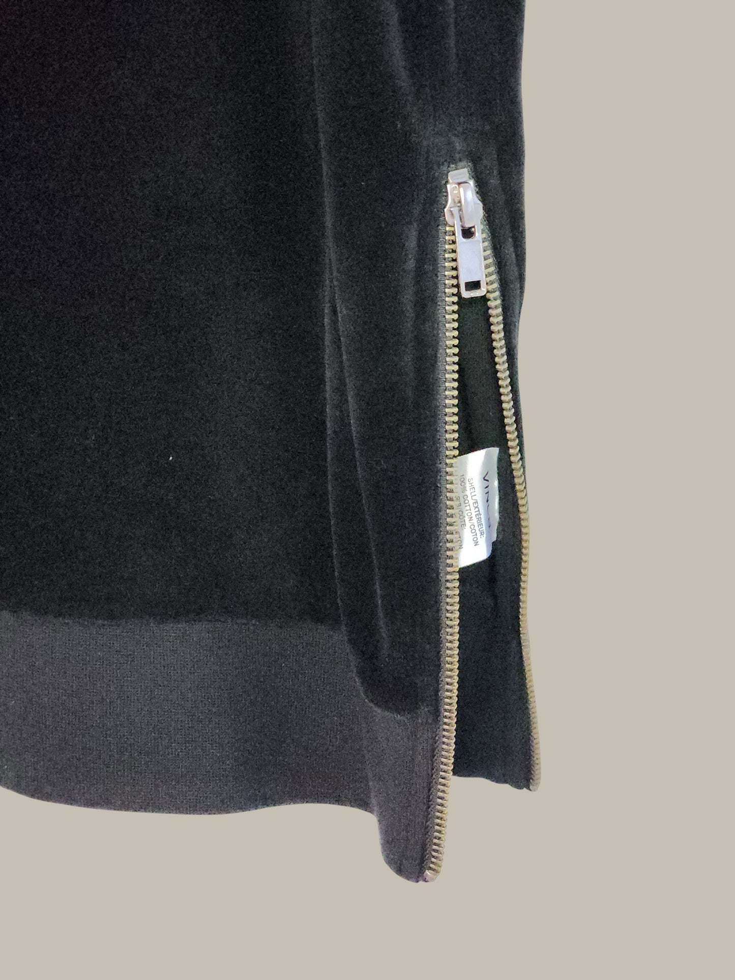 Vince- Black - 100% Cotton Velour Crew Neck - Side Zipper Medium