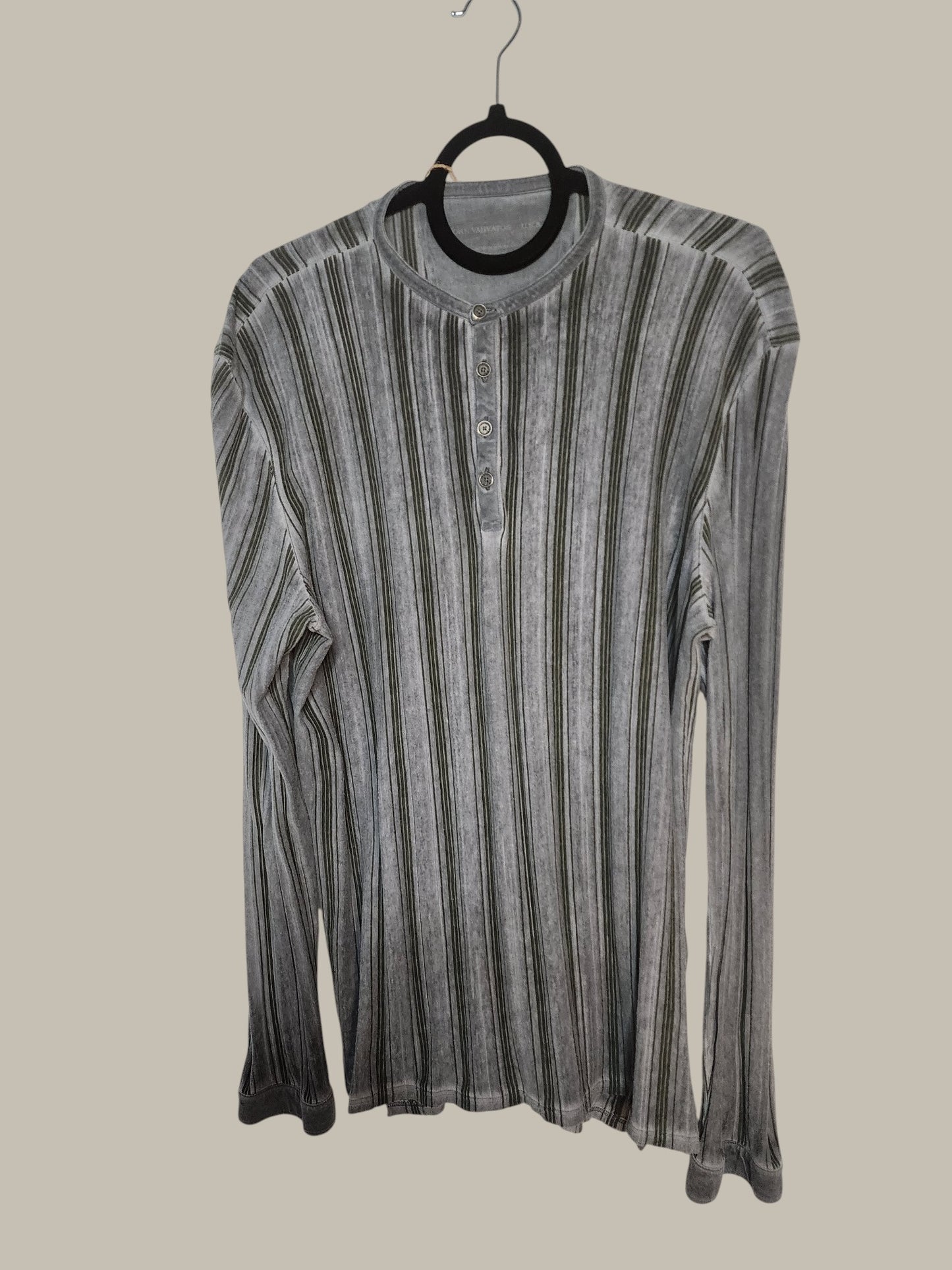 John Varvatos - l/s Henley - Linen/ Viscose Grey Stripe Texture- med