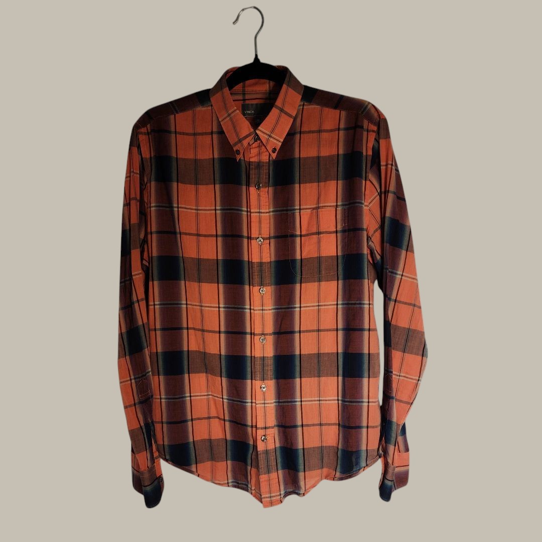 Vince- L/S Shirt Orange - Plaid - Light Weight Cotton Poplin small