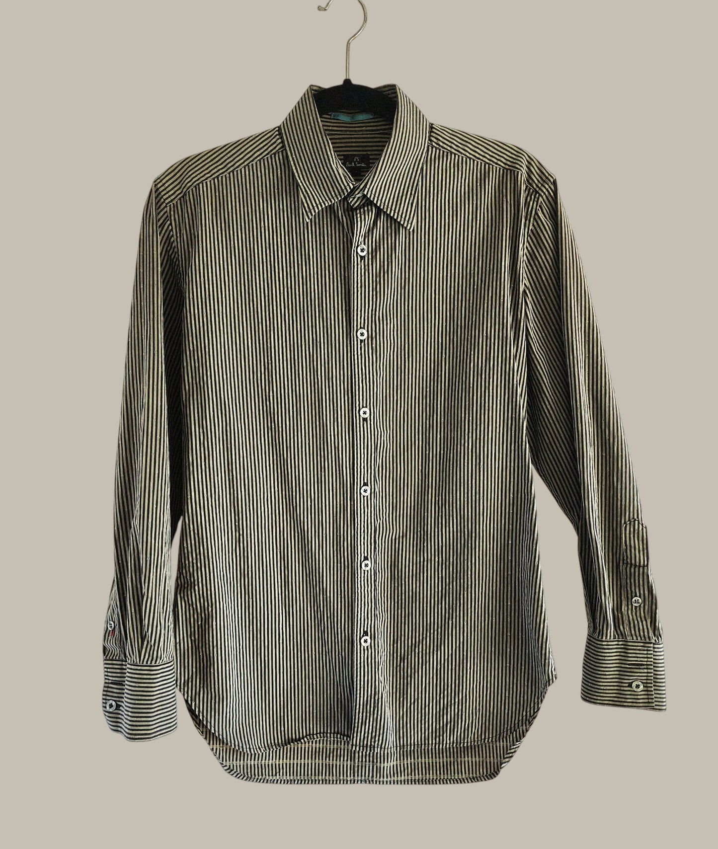 Calvin Klein L/S Shirt - Green Pin Stripe - 100% Cotton  Medium