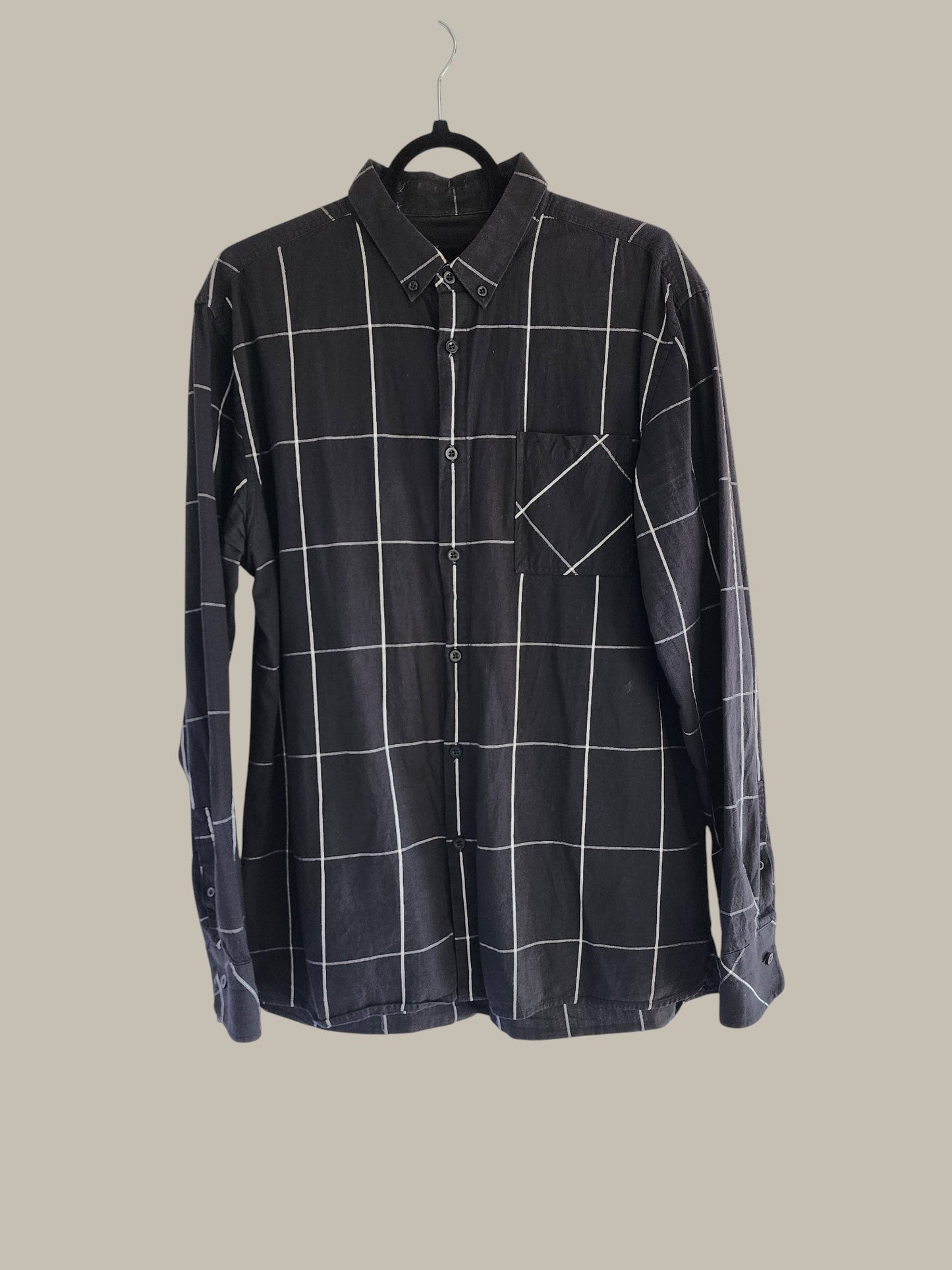 Zanerobe- L/S Shirt - Cotton Black Shirts Black With White Thin Plaid Detail Medium