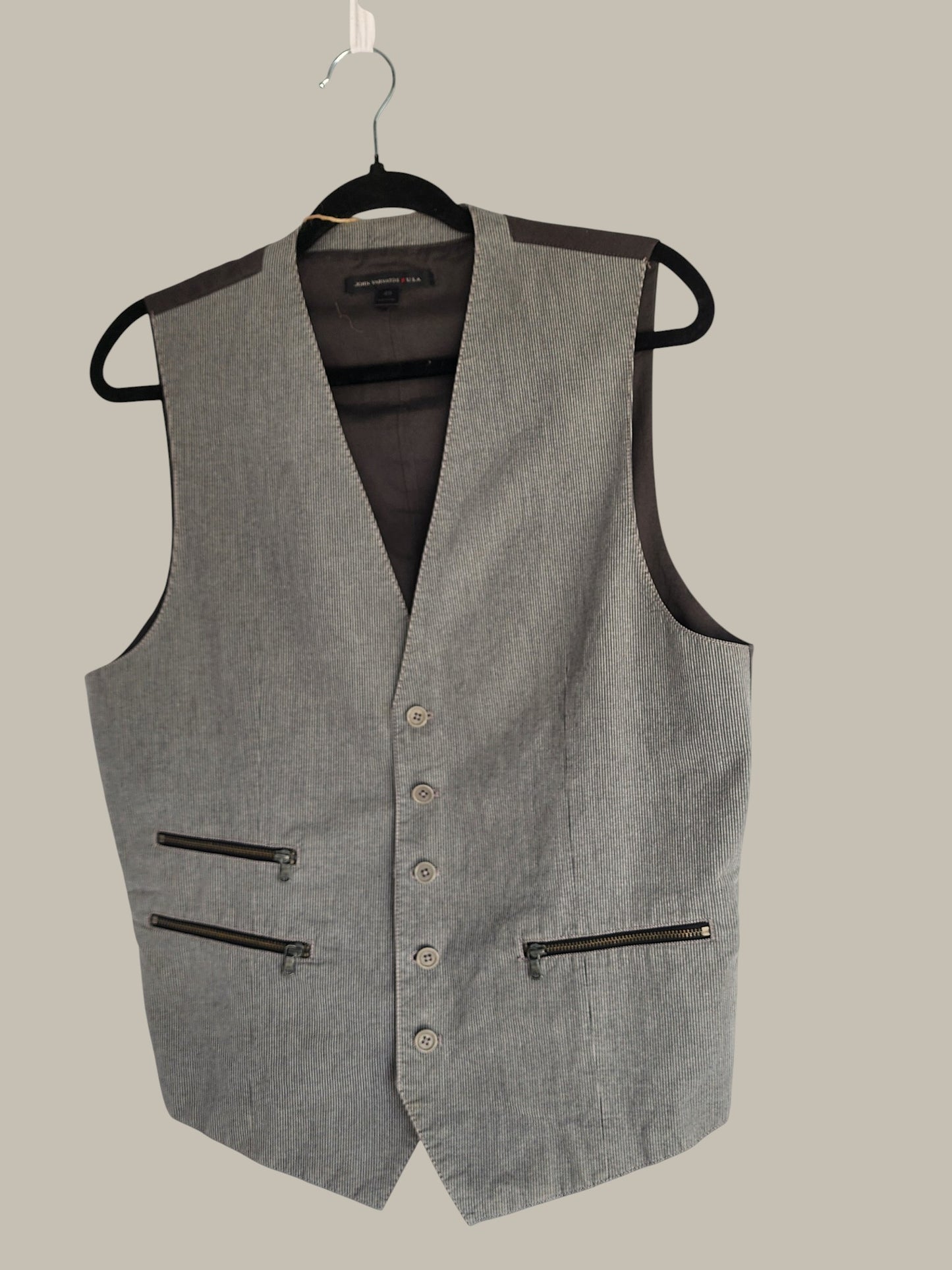 John Varvatos - Pin Striped - Grey Vest - Zip Pockets  46/Medium