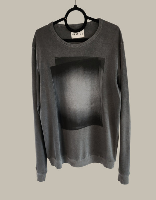 Vestige - Charcoal - Blk Print - Crew Neck Cotton French Terry Small
