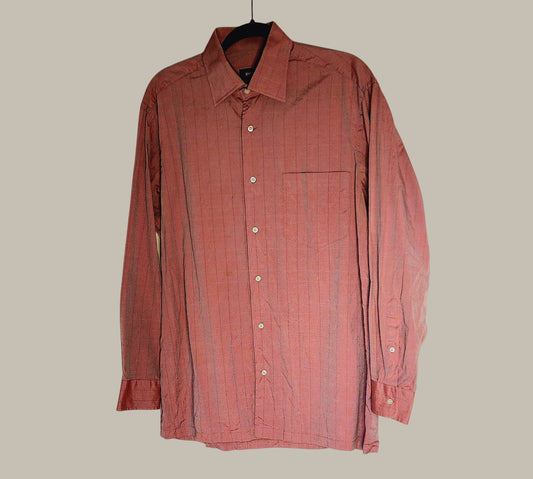 Hugo Boss- L/S Shirt - 15.5 / 32 -  - 100% Cotton Pink with Thin black Stripe