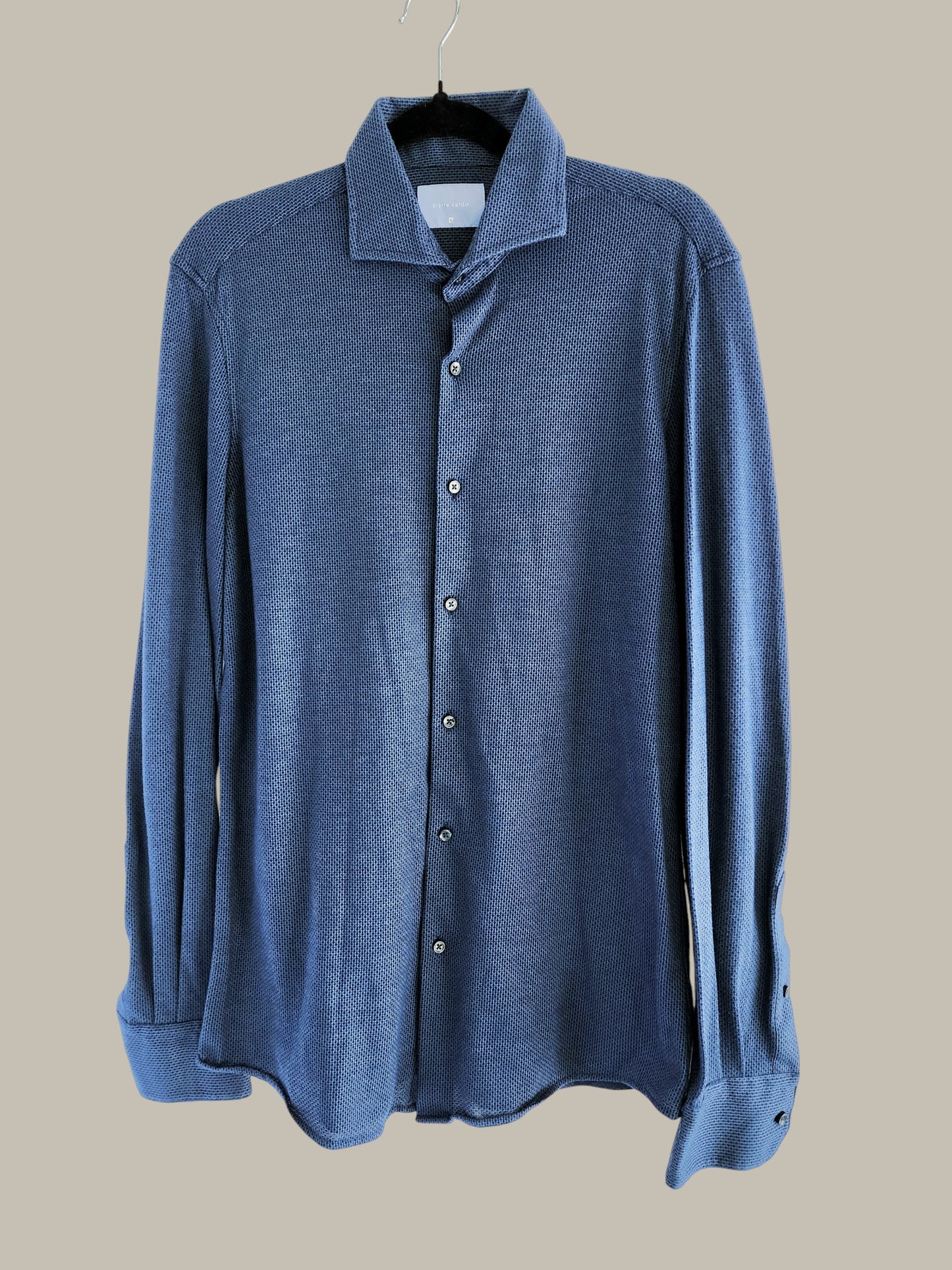 Please Cardin - L/S Navy Shirt Pique texture/ Cotton - Large