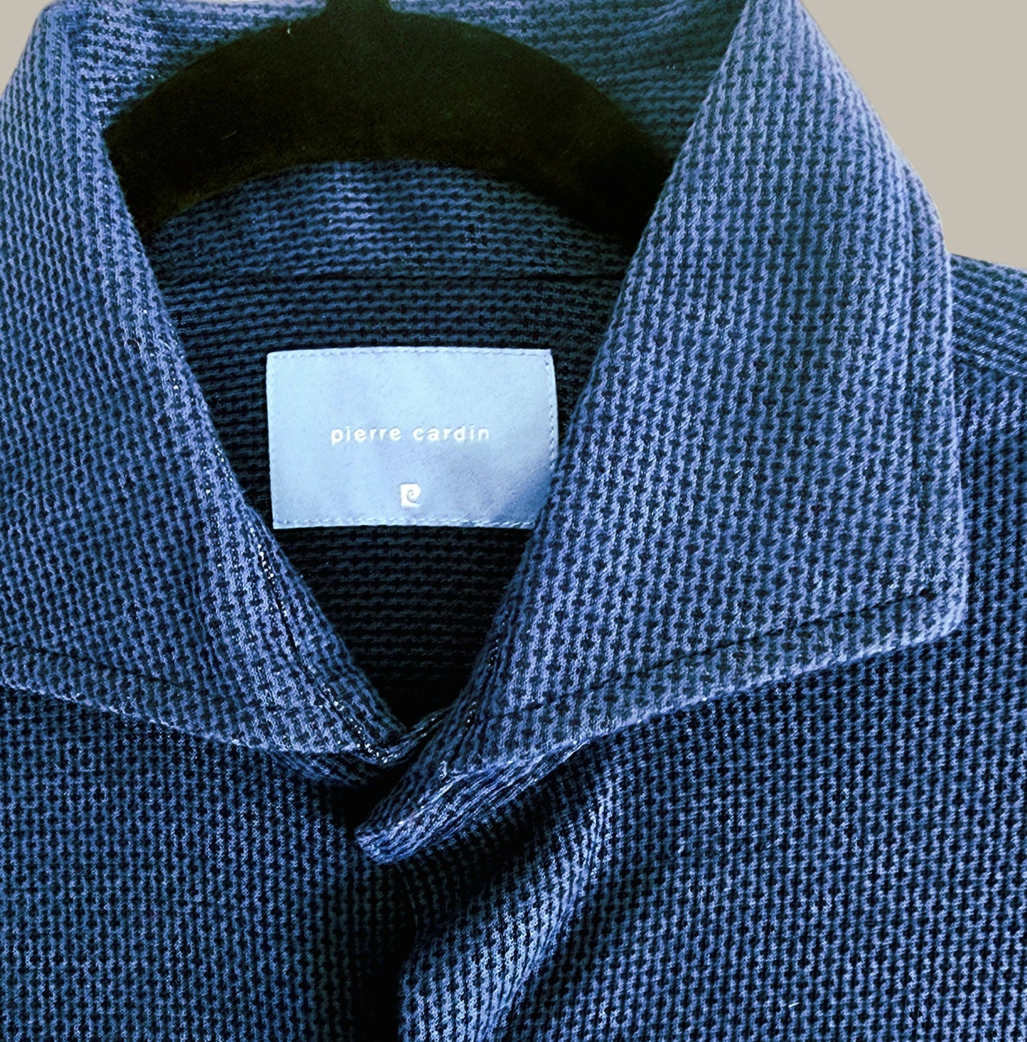 Please Cardin - L/S Navy Shirt Pique texture/ Cotton - Large