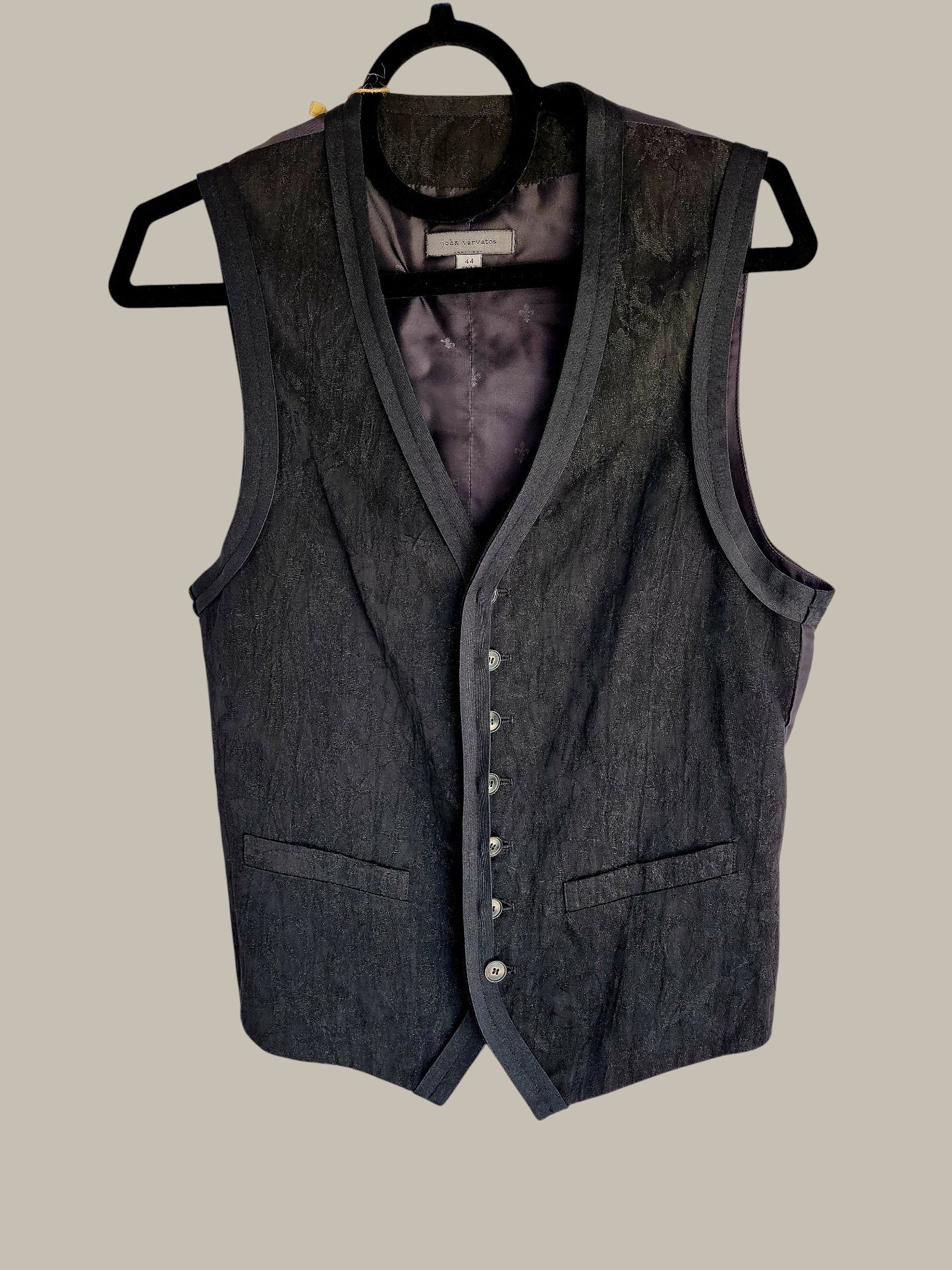 John Varvatos - Black - Vest - Textured w/ Gross Grain Tape Detail small