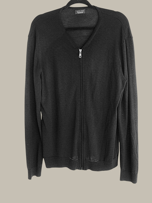 Zara Man - Silk  Zip  Front Cardigan Black