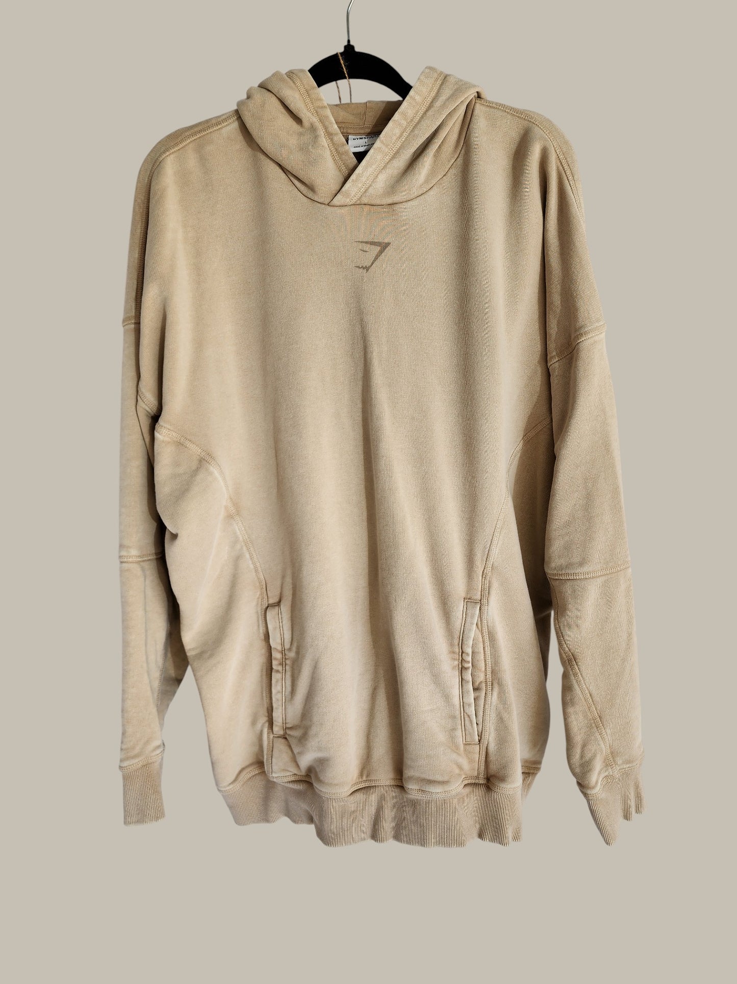 Gym Shark Khaki Hoodie - Cotton French Terry Shape Detail With Pockets Large