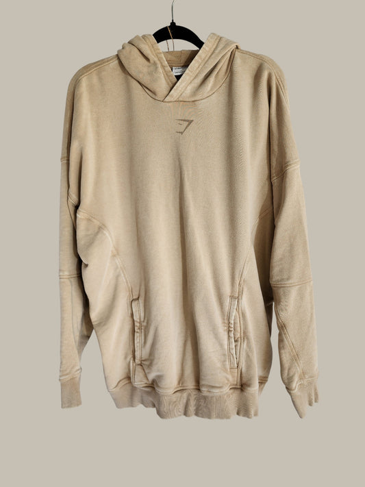 Gym Shark Khaki Hoodie - Cotton French Terry Shape Detail With Pockets Large