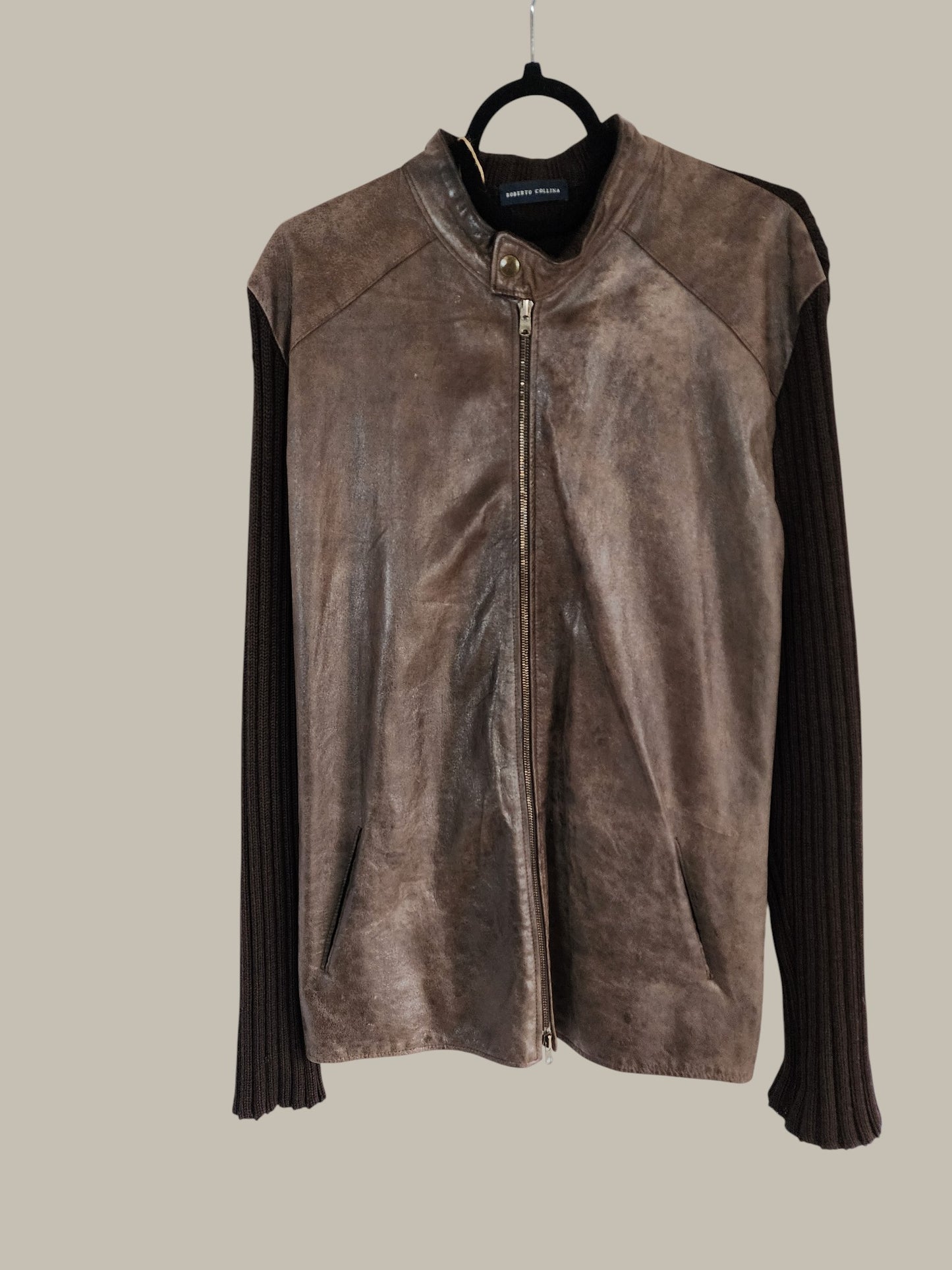 Roberto Colino- Fine Leather - Brown - Cotton - Rib Sleeve and back .- Double Zipper Large