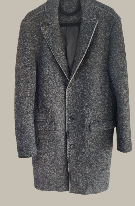 - Long - Grey Tweed  Coat - Raw Edges (L)