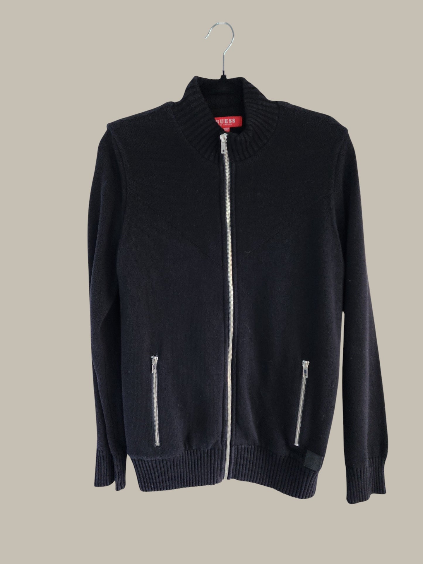 Guess- Black - Textured Zipper cotton Lined w Polar Fleece small