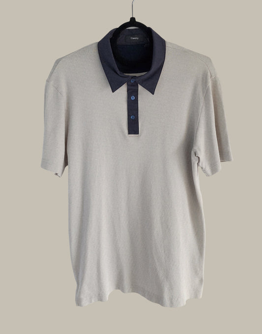 Theory - Polo - Cream knit with Black woven collar small