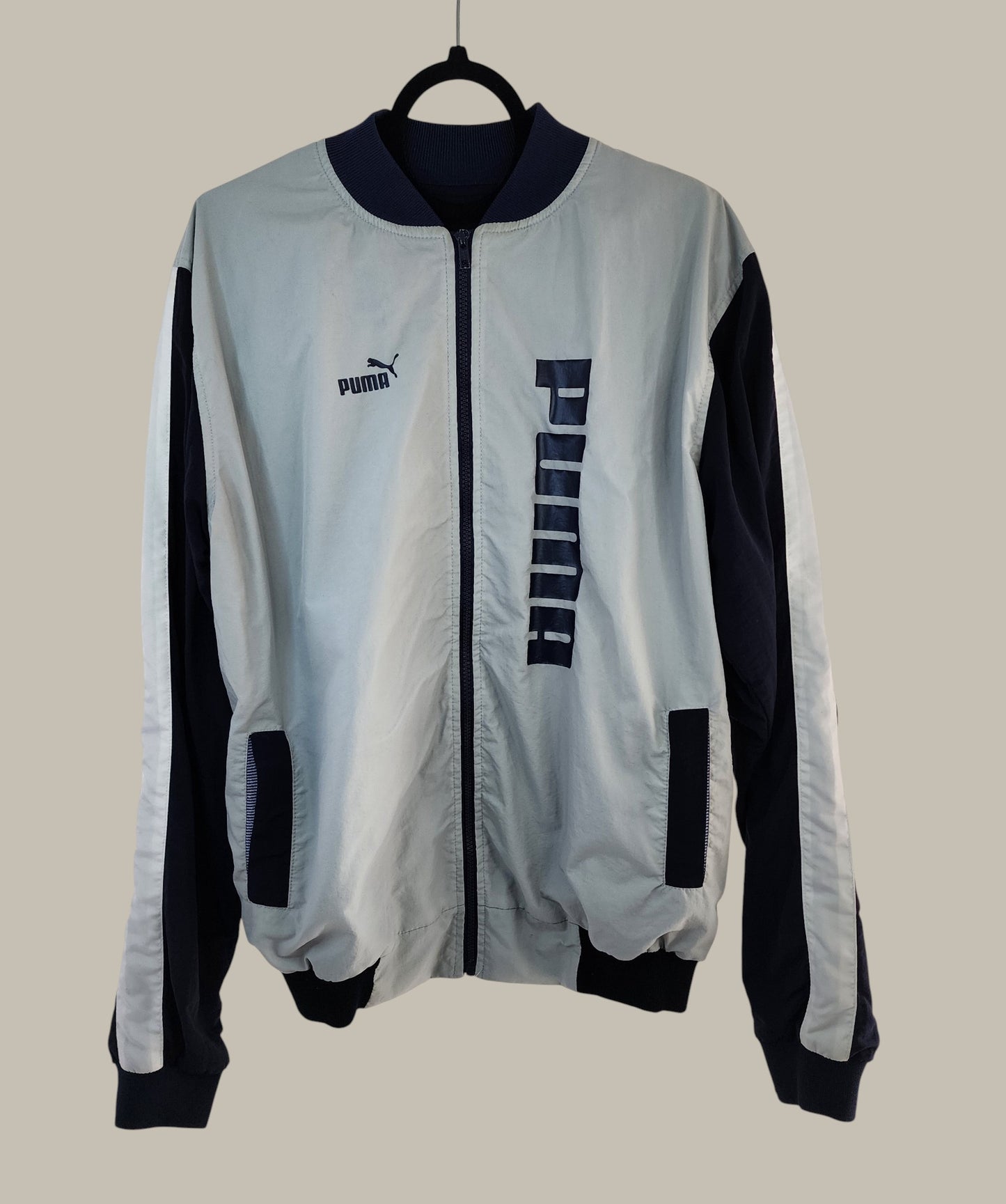 Puma- Zip Front - Nylon Jacket - Grey / Black small