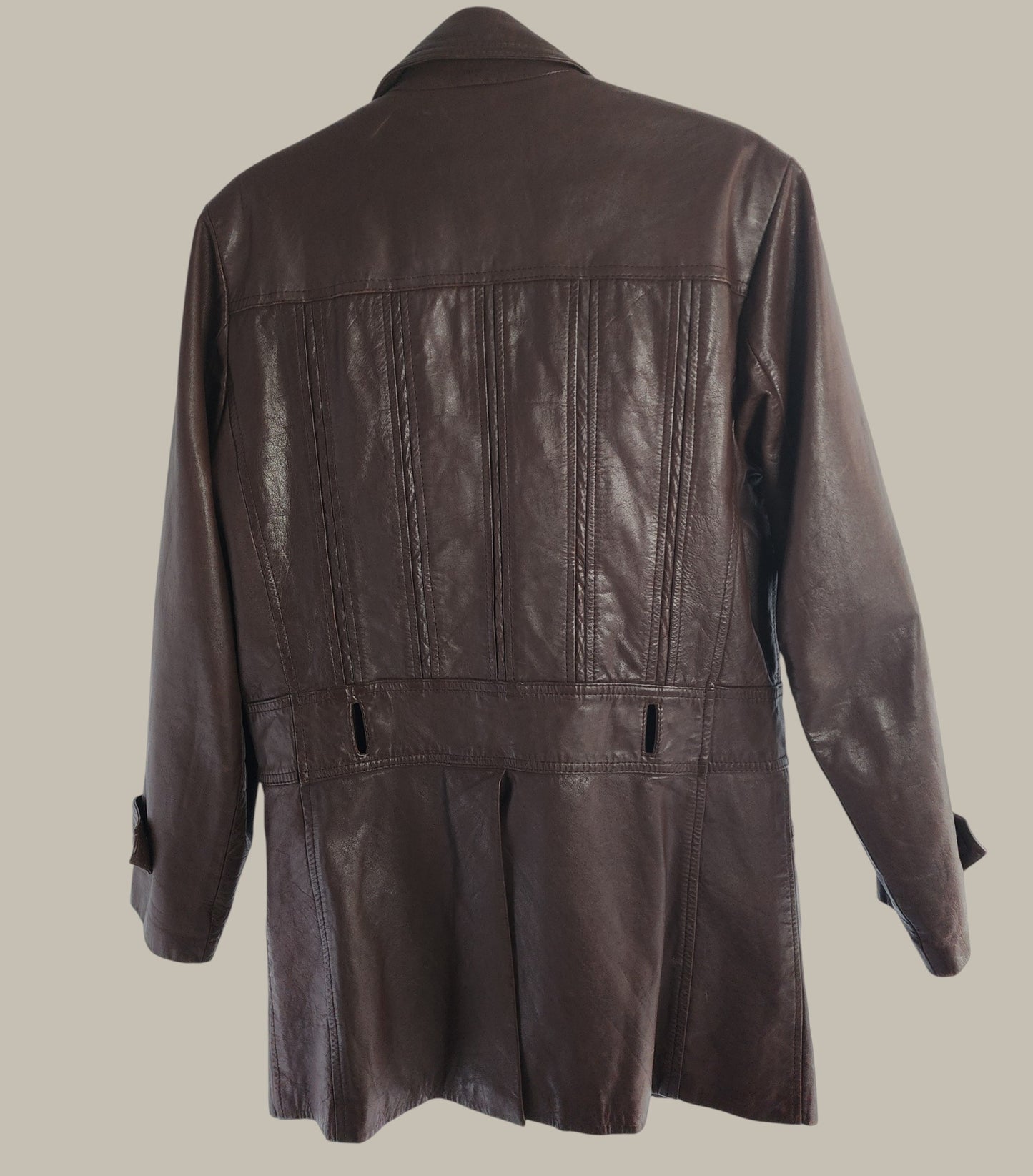 Montgomery Ward- Brown Leather Car Coat - Detachable Plush Lining (Missing Belt) medium