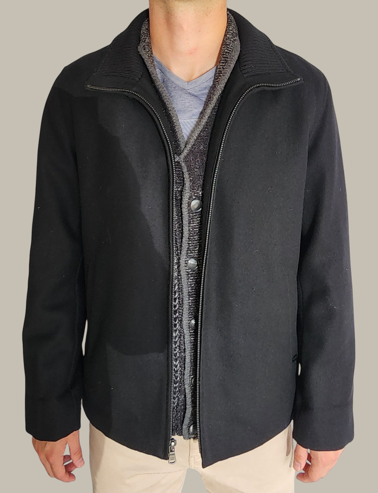 Calvin Klein - Wool - Short - Zip Coat - Black medium