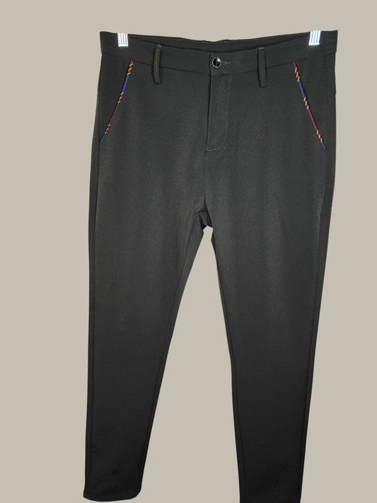 Black Nylon Pant - Stripe Trim -at 4 Pockets 31/30