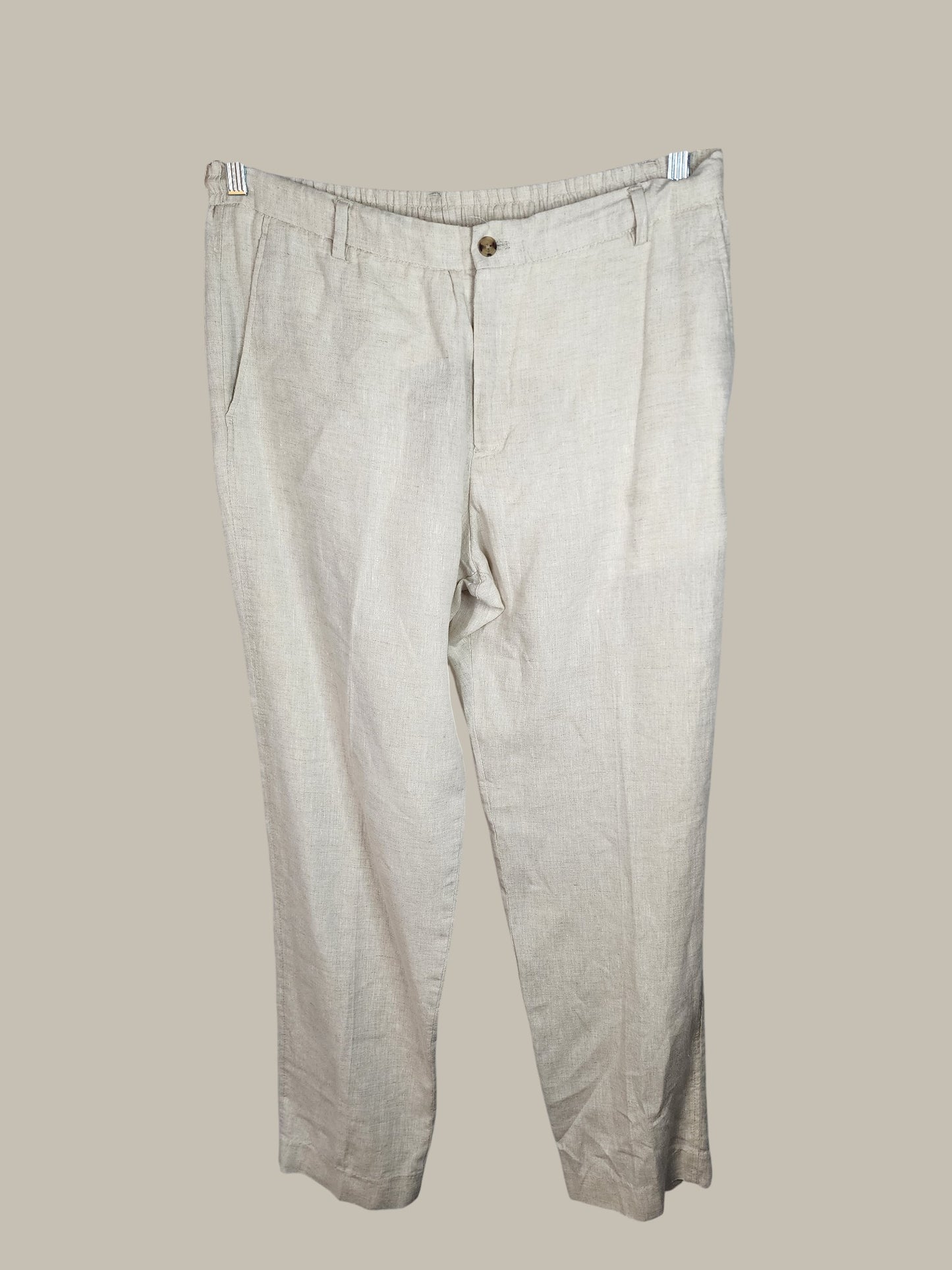 Zara Men- 100% Khaki Linen Pants - Elastic Draw String - Pants (34/30)