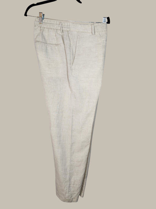 Zara Men- 100% Khaki Linen Pants - Elastic Draw String - Pants (34/30)