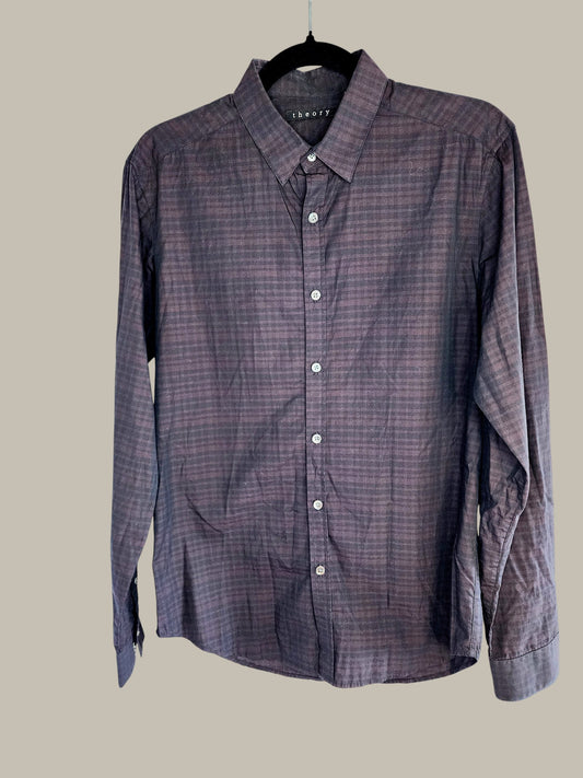 Theory Shirt - Cotton - Burgandy / Black Stripes (S)