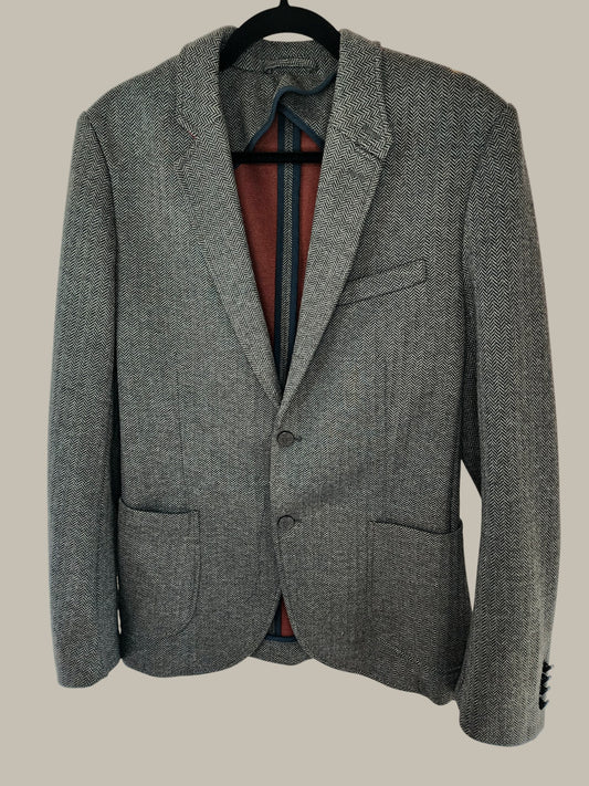 English Man -Tweed Blazer - Wool w/camel elbow patch - 42 double vents