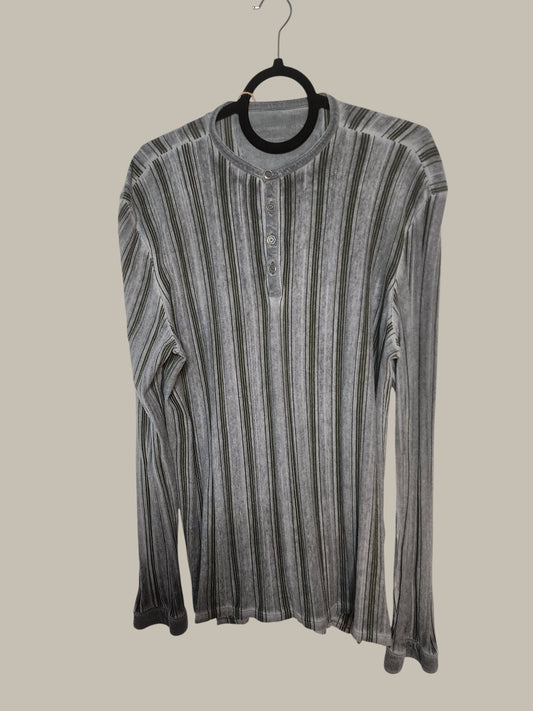 John Varvatos - l/s Henley - Linen/ Viscose Grey Stripe Texture- med