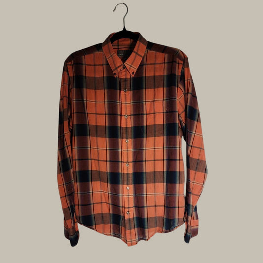 Vince- L/S Shirt Orange - Plaid - Light Weight Cotton Poplin small