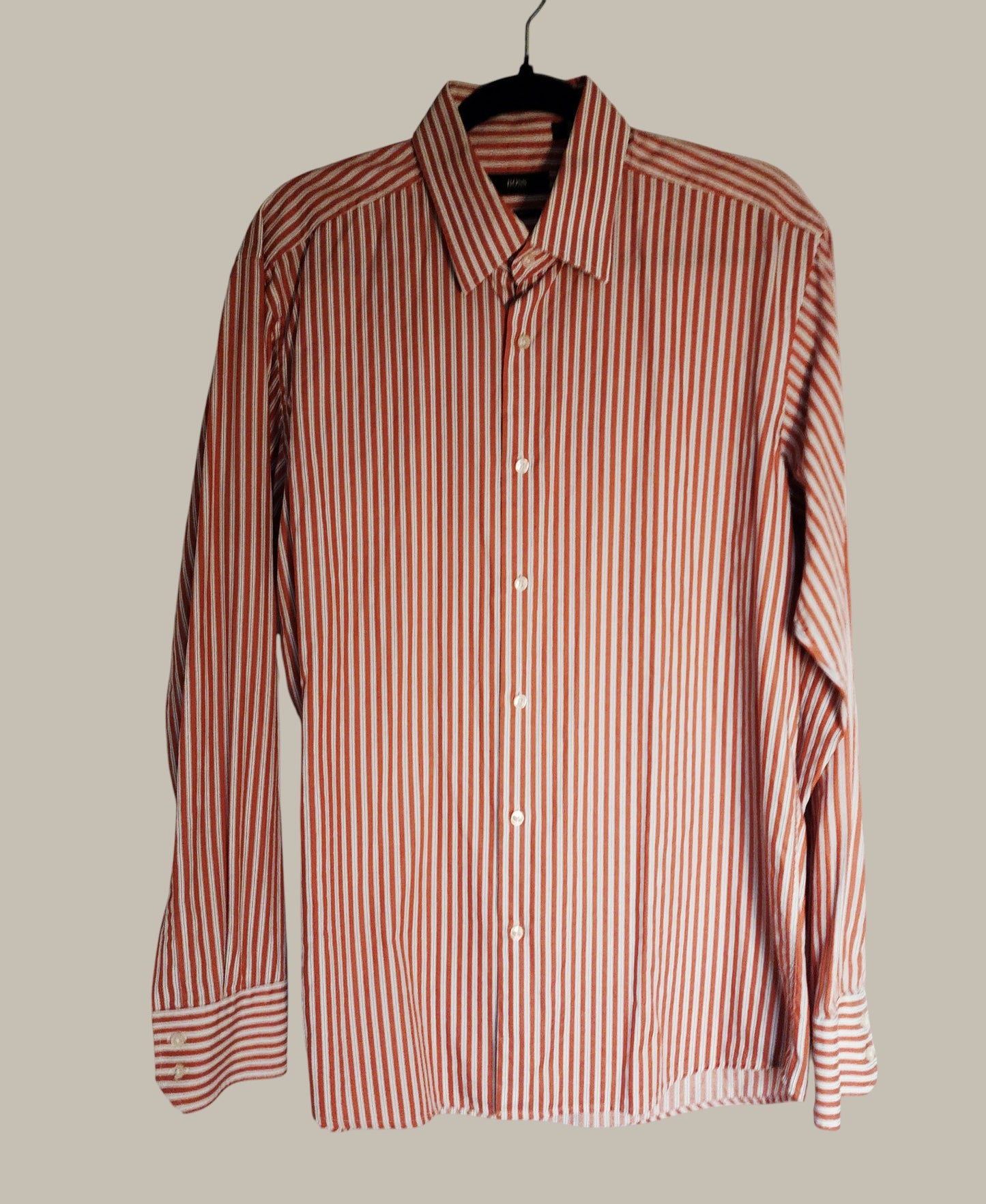 Hugo Boss- Cotton - orange/white Stripe Cotton Poplin Large