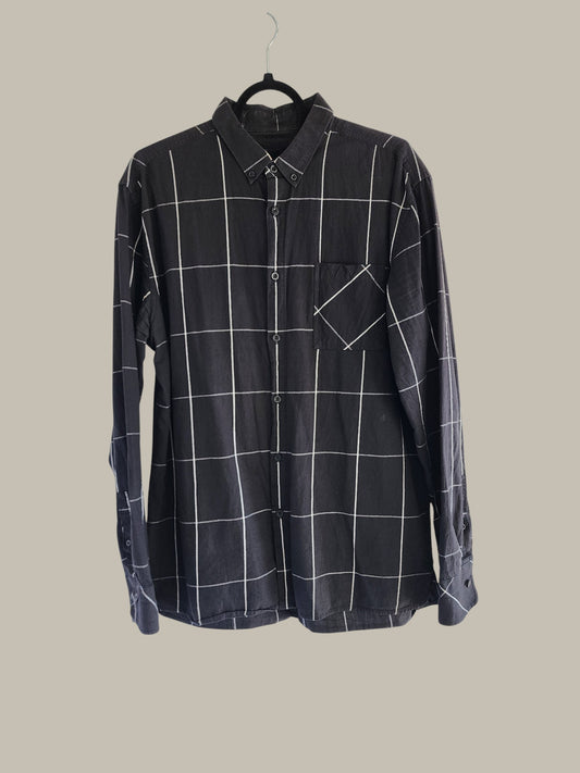 Zanerobe- L/S Shirt - Cotton Black Shirts Black With White Thin Plaid Detail Medium