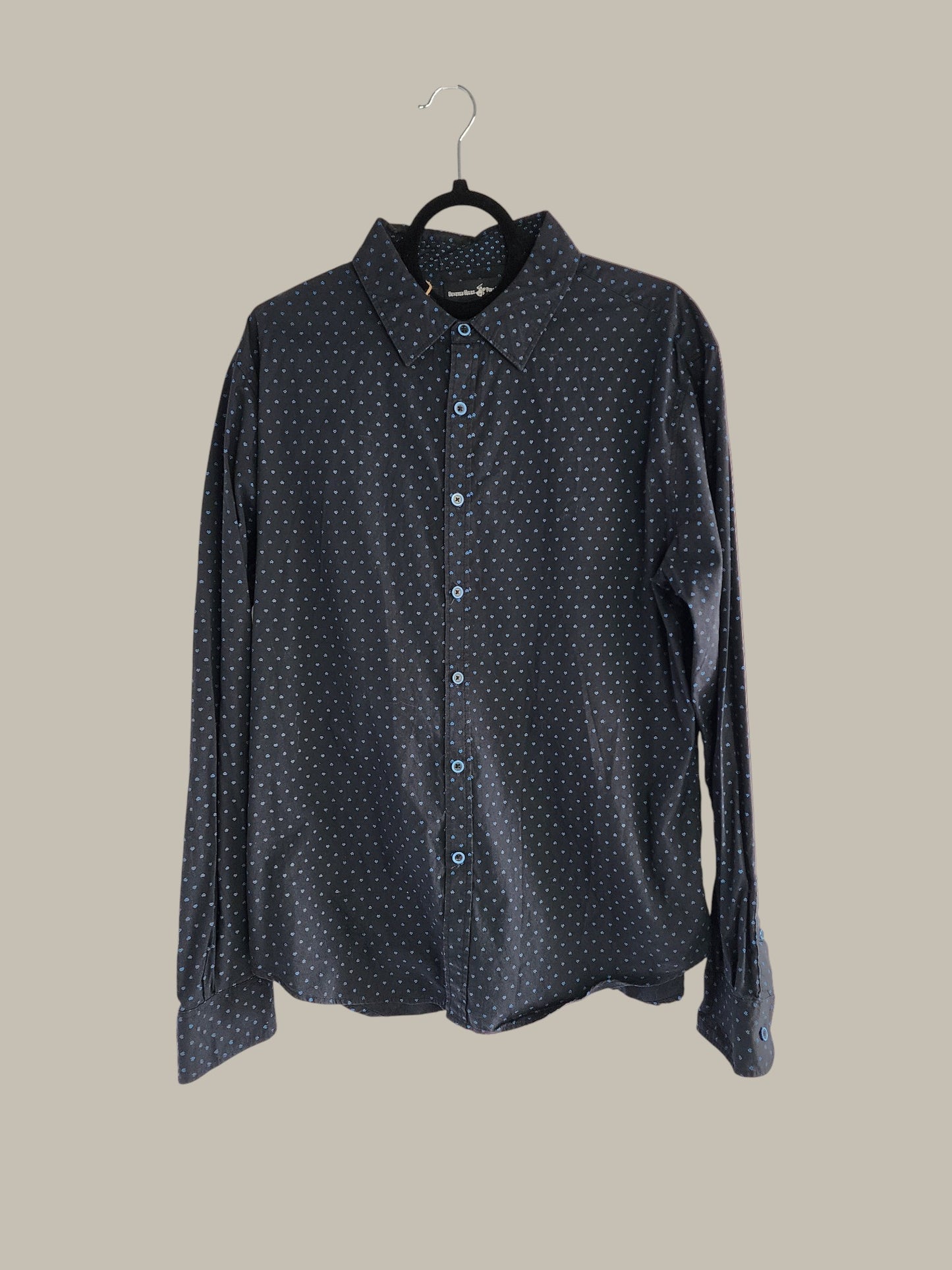 Ted Baker Long Sleeve Cotton Shirt Black With Navy Dots v Extra Large