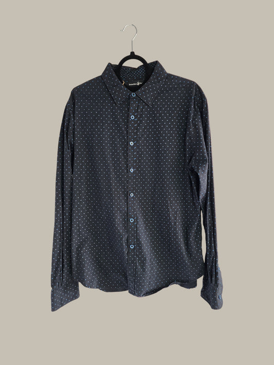 Ted Baker Long Sleeve Cotton Shirt Black With Navy Dots v Extra Large