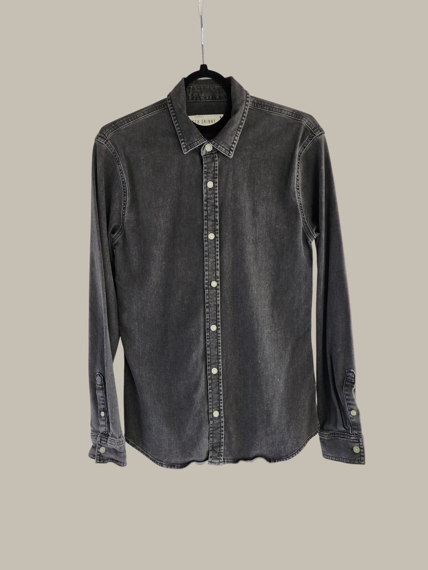 Topman - Stretch Skinny - L/S Slim - Charcoal - Cotton  small