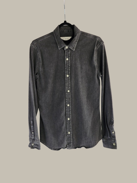 Topman - Stretch Skinny - L/S Slim - Charcoal - Cotton  small