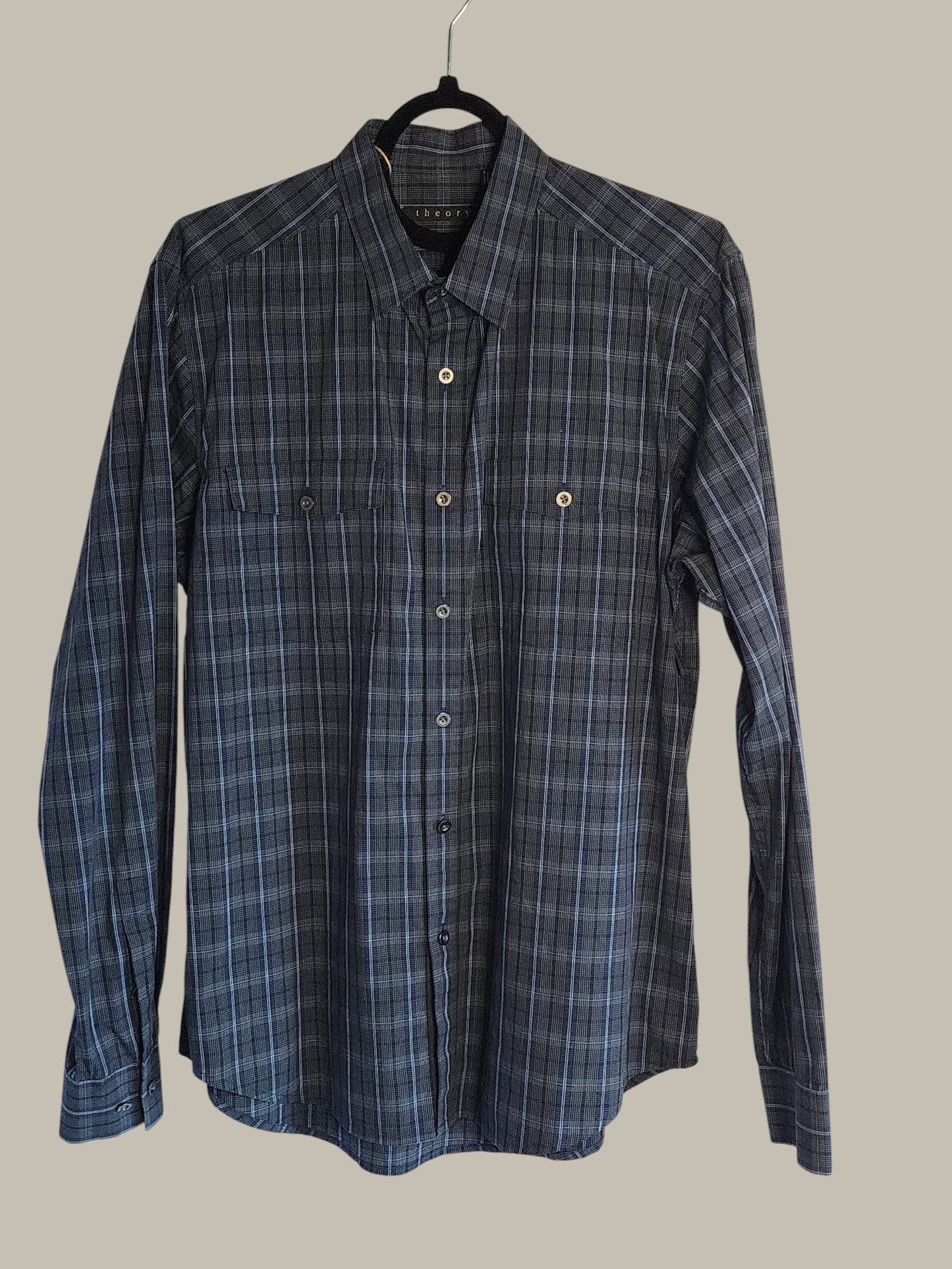 Theory - L/S Navy White Plaid - 100% Cotton Medium